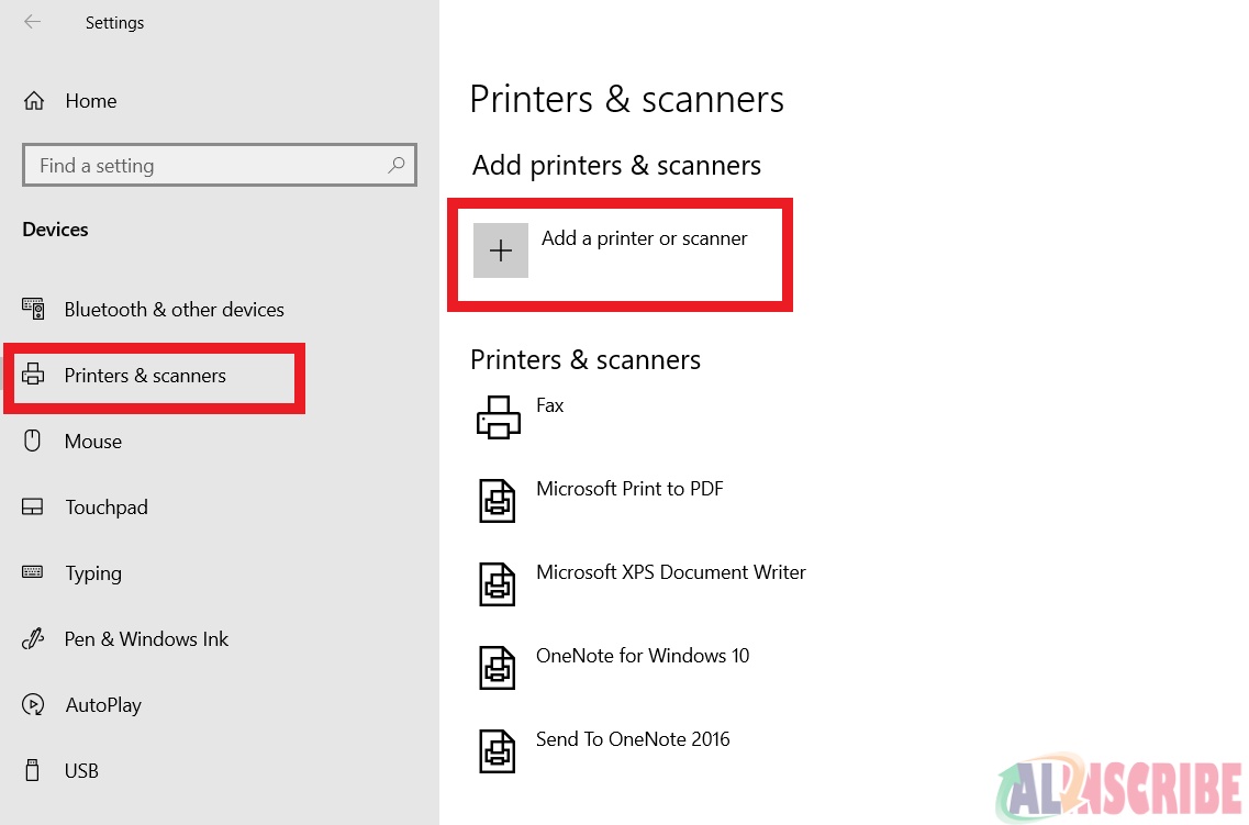 Printers and Scanners  in windows 10