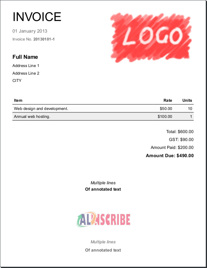 simple invoice example