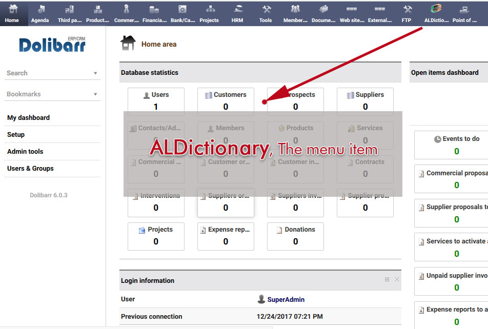 dolibarr menu permission help