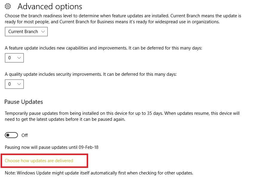 security update advanced options