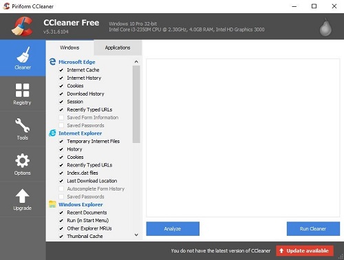 CCleaner tool