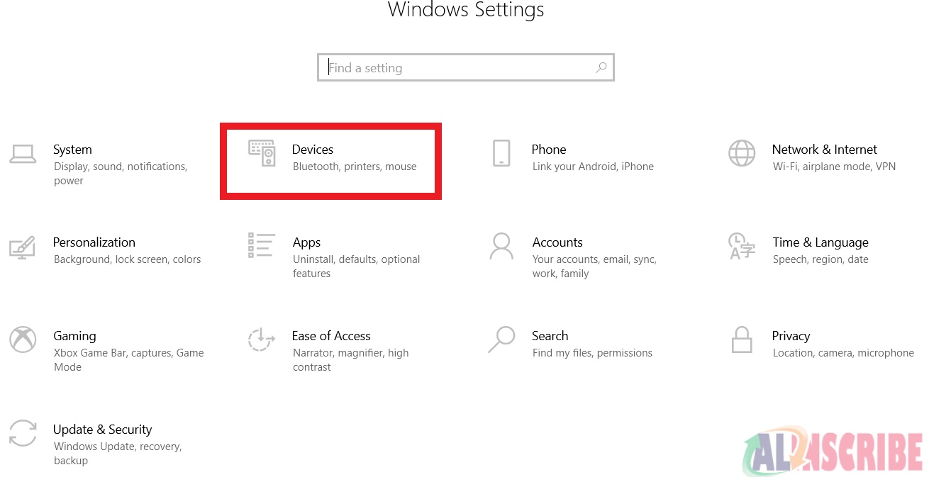 Settings Menu in windows 10