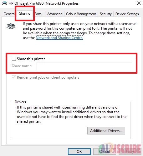 Printer Properties in windows 10