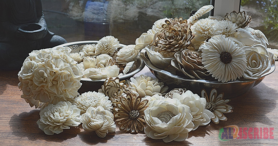 Wood flowers in white