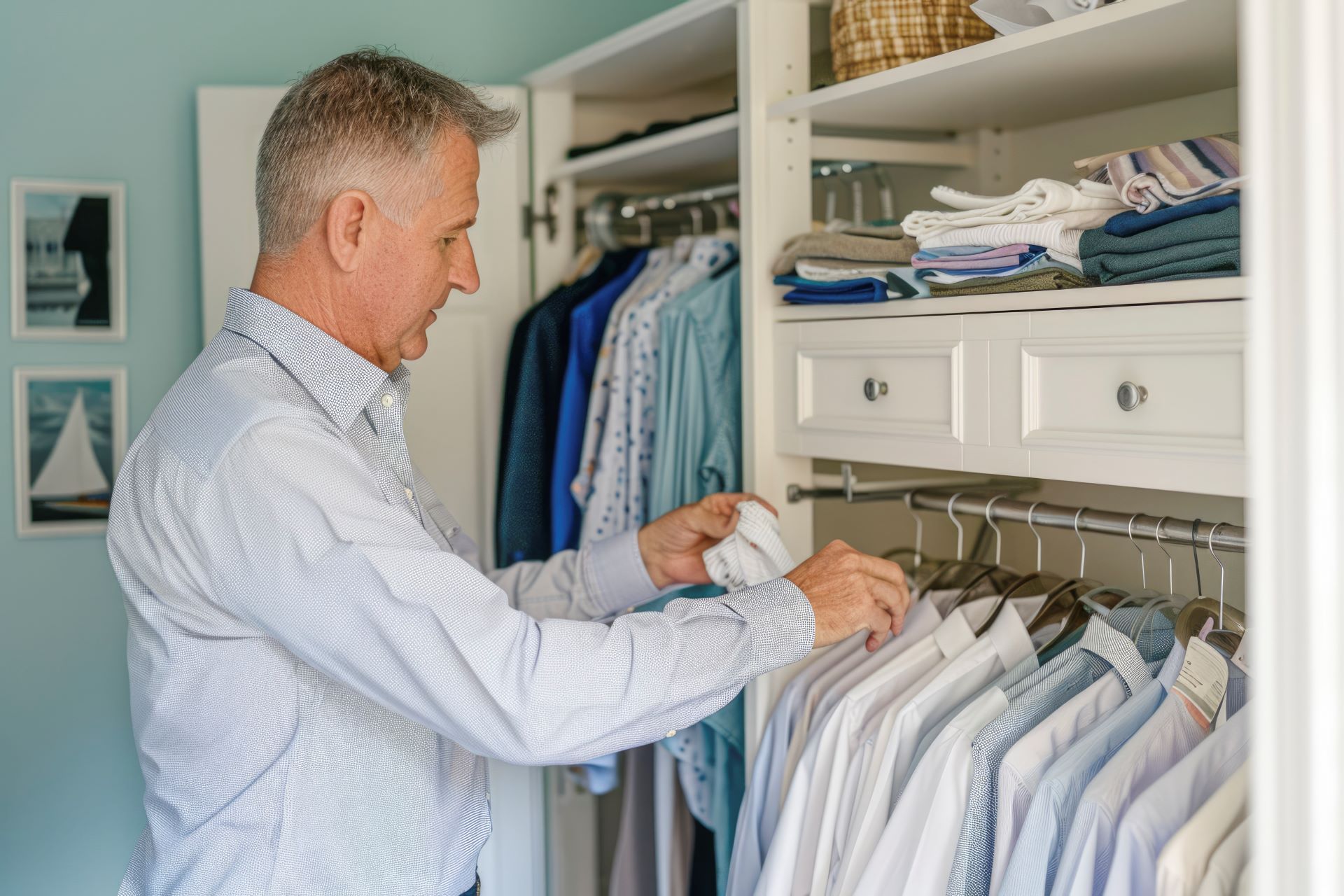 man doing wardrobe chores