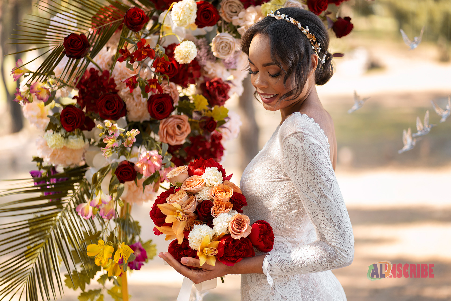 women with sola flower bouquet